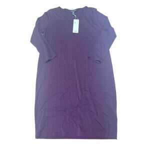 NWT Eileen Fisher V-neck shift dress purple/burgundy FineTencel Jersey Petite M